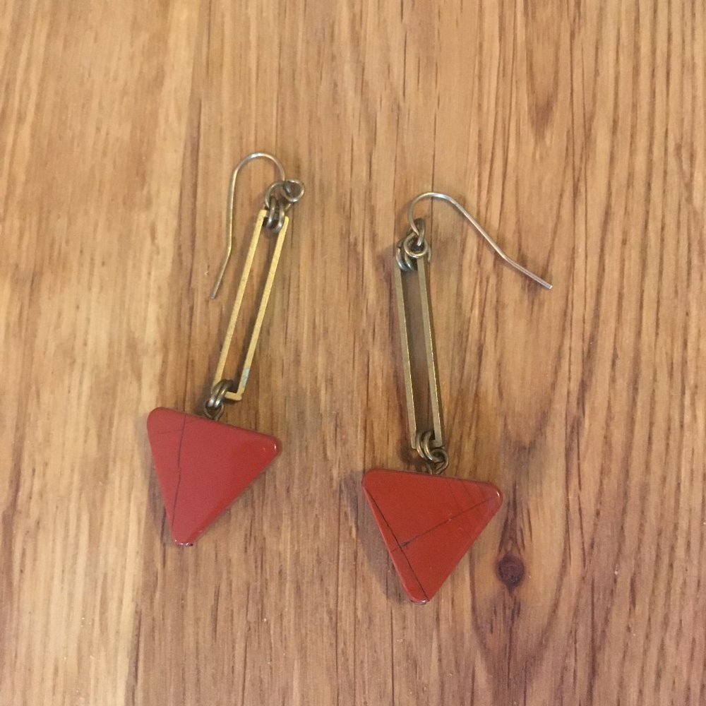 Brass and stone Triangle Earring